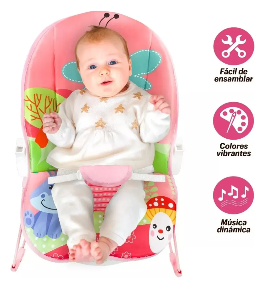 Silla Mecedora de Bebe Interactiva Color Rosa