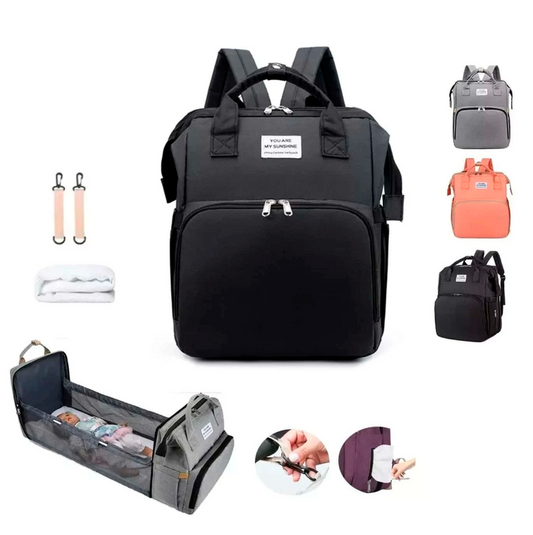 Mochila Pañalera 3 en 1 USB Color Negro