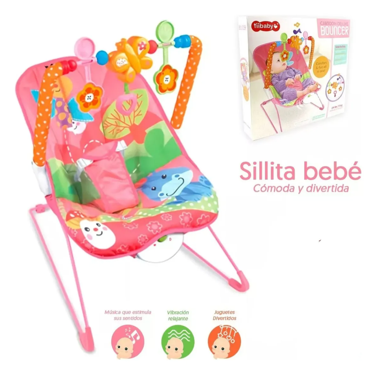 Silla Mecedora de Bebe Interactiva Color Rosa